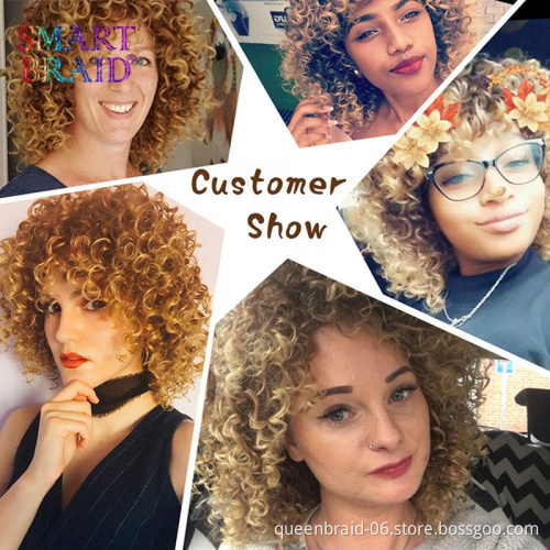 Ombre Blonde Short Afro Curly Wig With Bangs Kinky Fluffy Synthetic Wigs Shoulder Length For Black Women